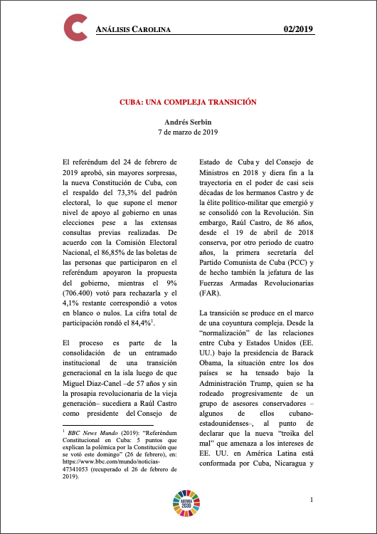 Portada documento Análisis Carolina nº 2 2019