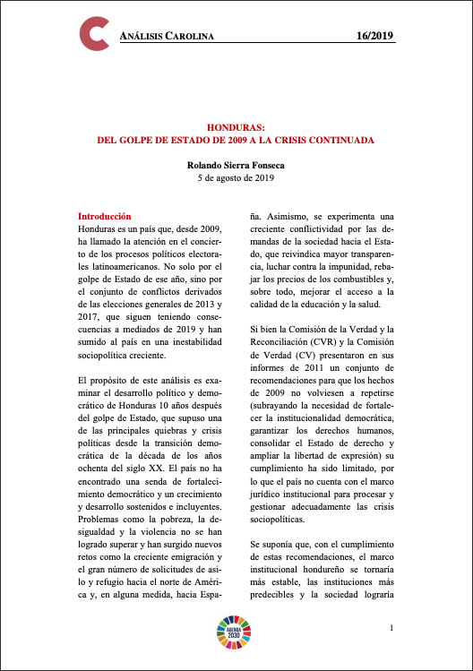 Portada documento Análisis Carolina Nº 16 2019
