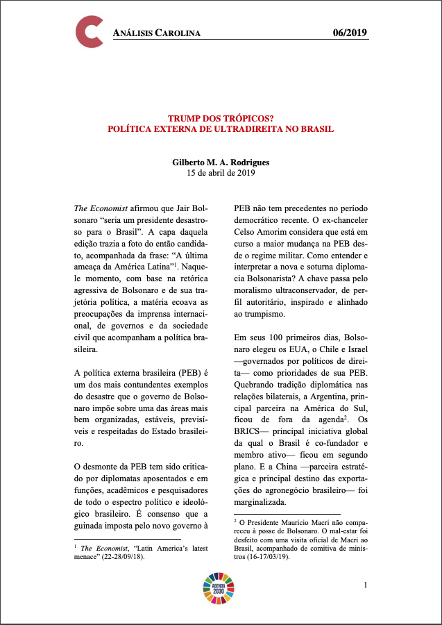 Portada documento Análisis Carolina nº 6 2019 portugués