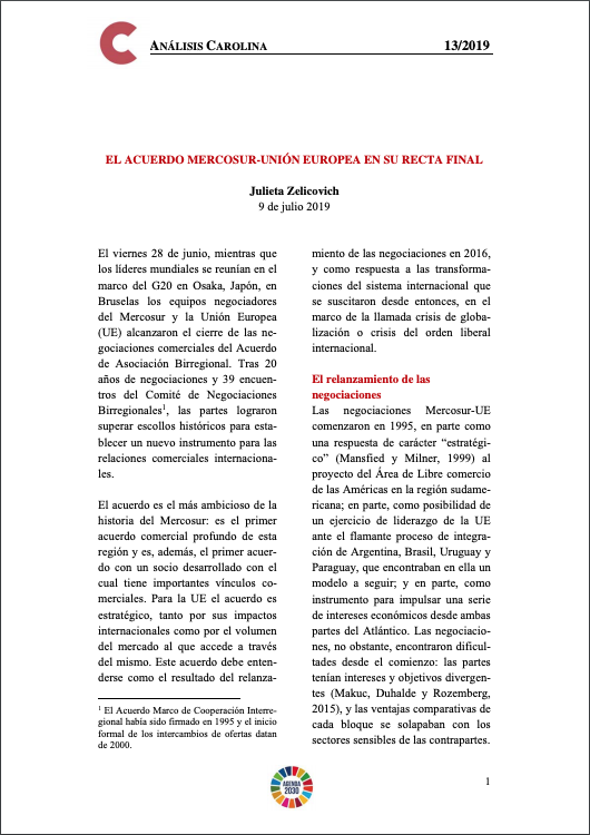 Portada documento Análisis Carolina Nº 13 2019