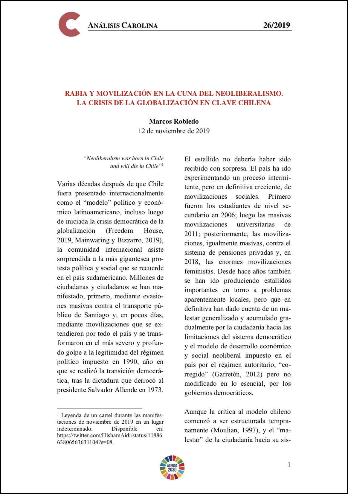 Portada Análisis Carolina nº 26