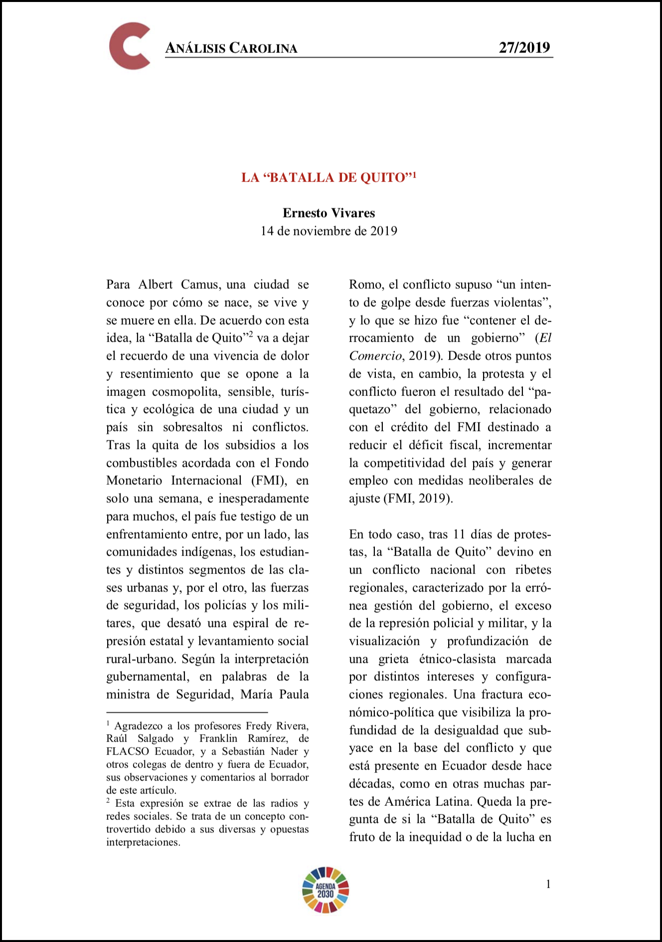 Portada Análisis Carolina nº 27