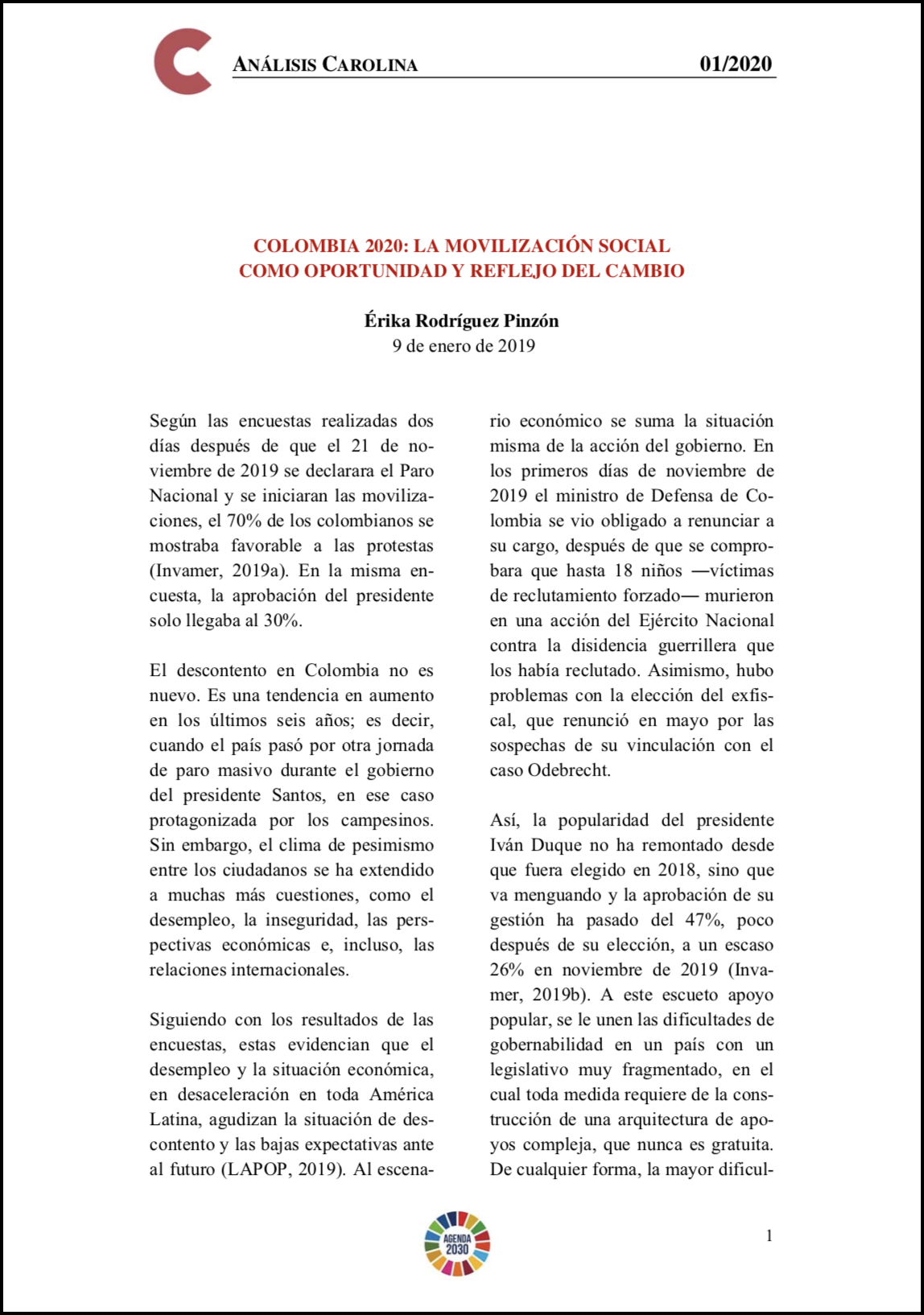 Portada Análisis Carolina nº 1