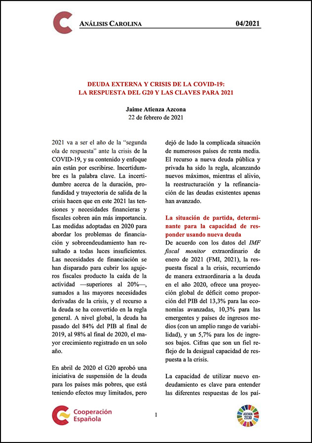 "Deuda externa y crisis de la COVID-19: la respuesta del G20 y las claves para 2021"