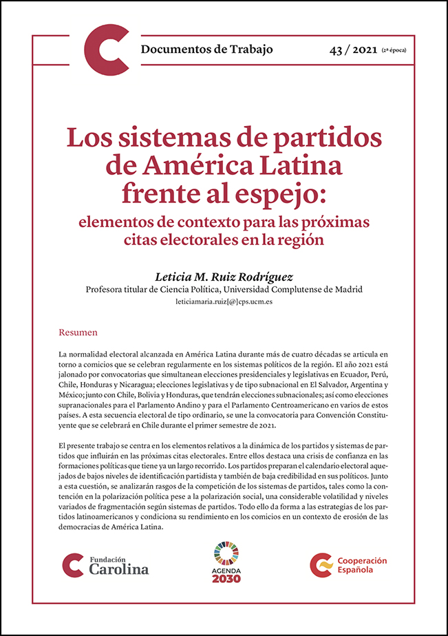 Portada del Documento de Trabajo 43 "Los sistemas de partidos de América Latina frente al espejo"
