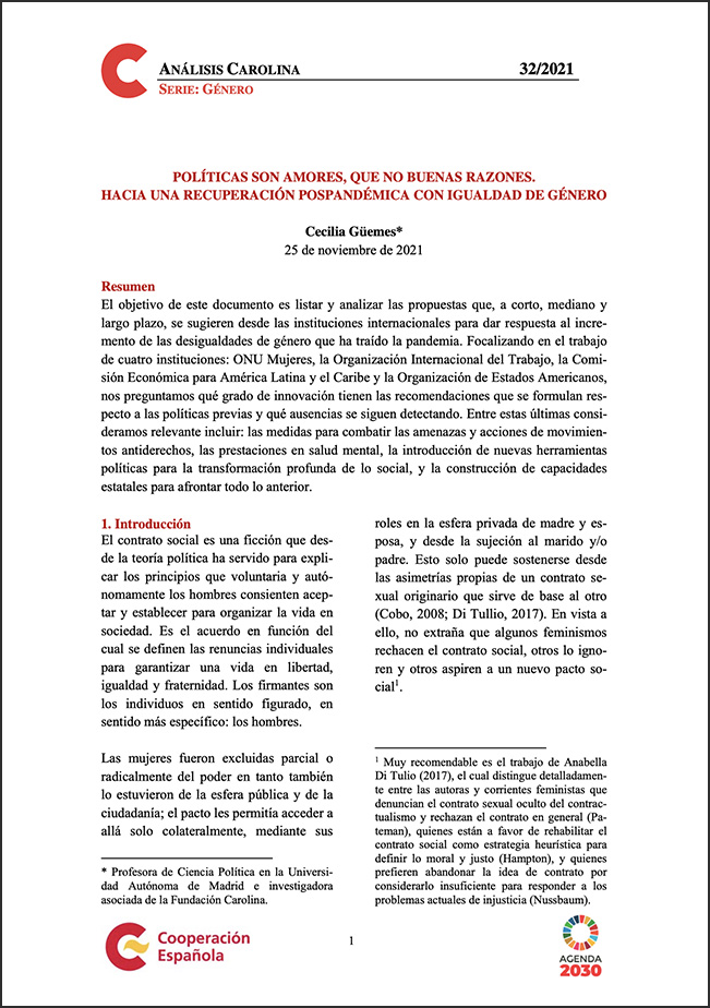 "Políticas son amores, que no buenas razones. Hacia una recuperación pospandémica con igualdad de género"