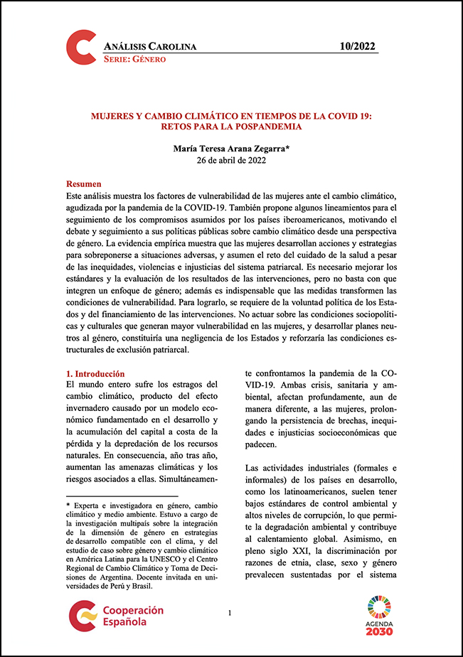 Mujeres y cambio climático en tiempos de la COVID 19: retos para la pospandemia