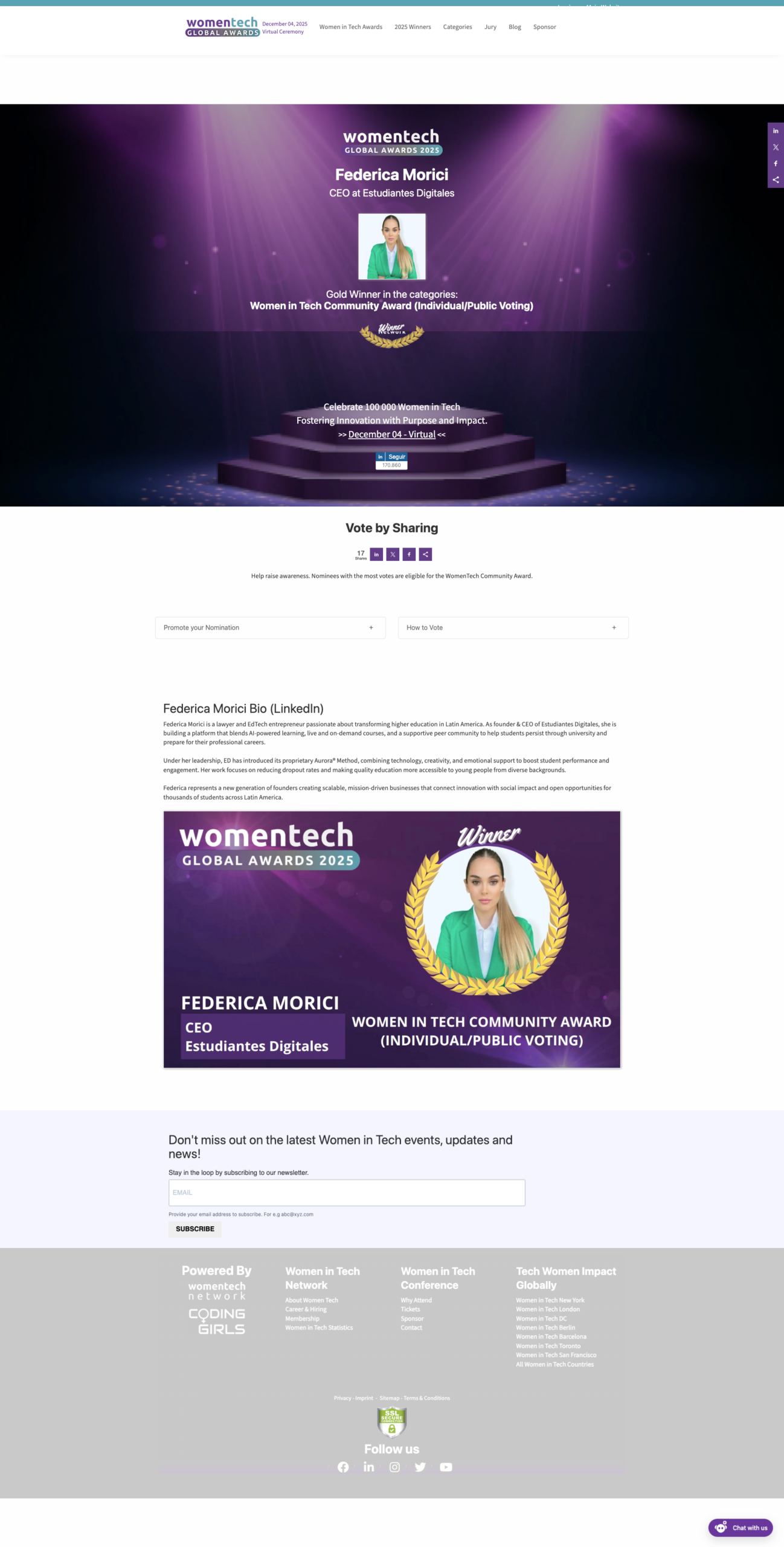 Federica Morici, ganadora Women in Tech Awards 2025