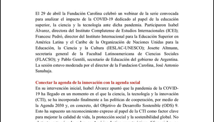 Portada relatoría webinar nº 3 Debates y perspectivas iberoamericanas en torno a la crisis epidemiológica.