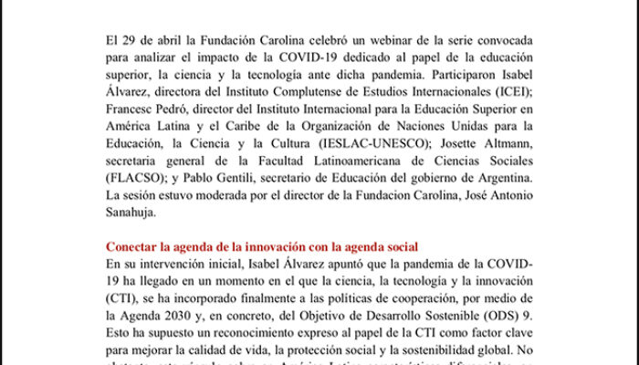 Portada relatoría webinar nº 3 Debates y perspectivas iberoamericanas en torno a la crisis epidemiológica.