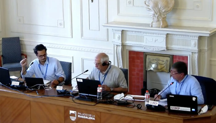 Imagen seminario UIMP agosto 2020 con Marcelo Ebrard, José Antonio Sanahuja y Josep Borrell
